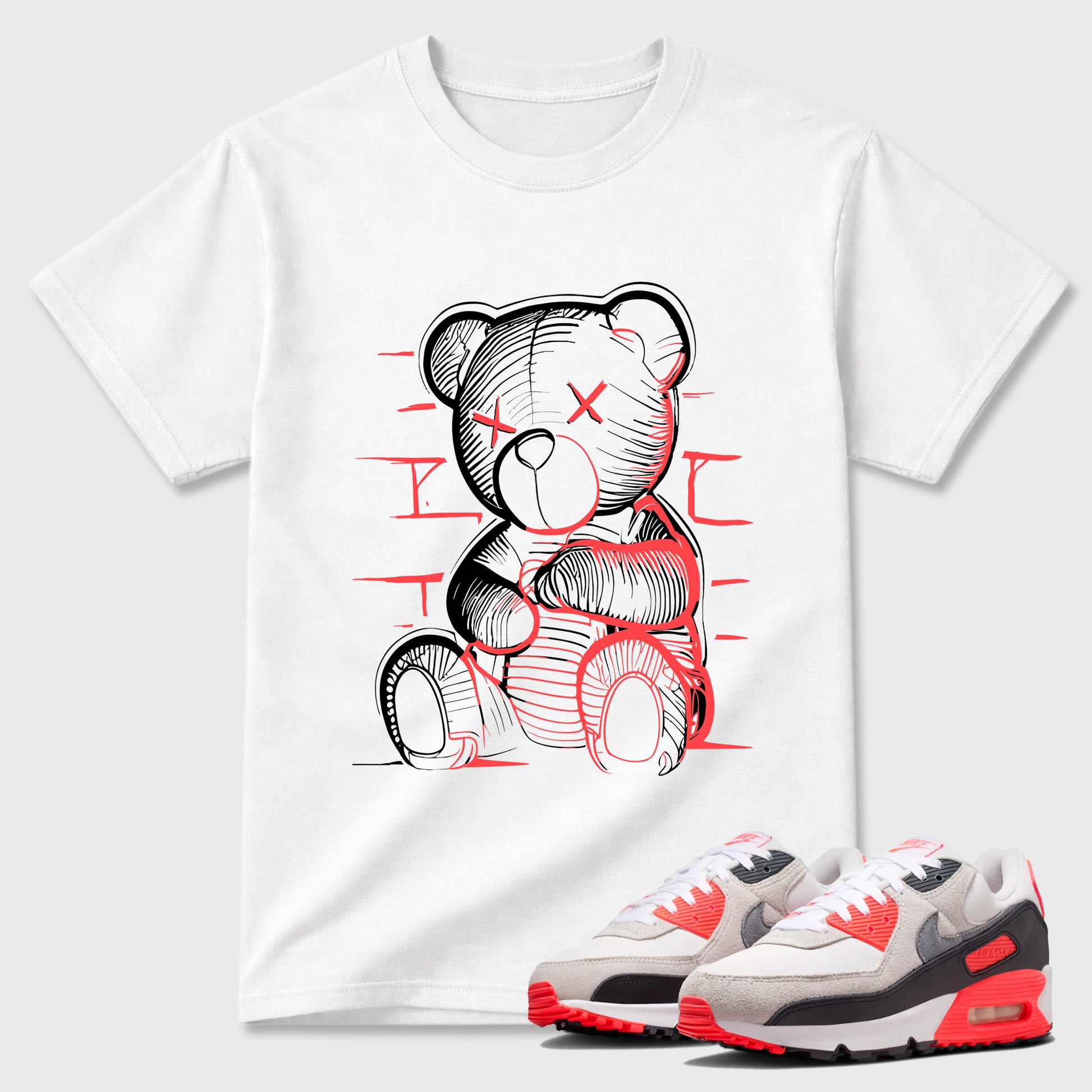 Sneaker match tees – Sneaker Tees To Match Air Max 90 Infrared Shoes – Neon Bear Tee White 1
