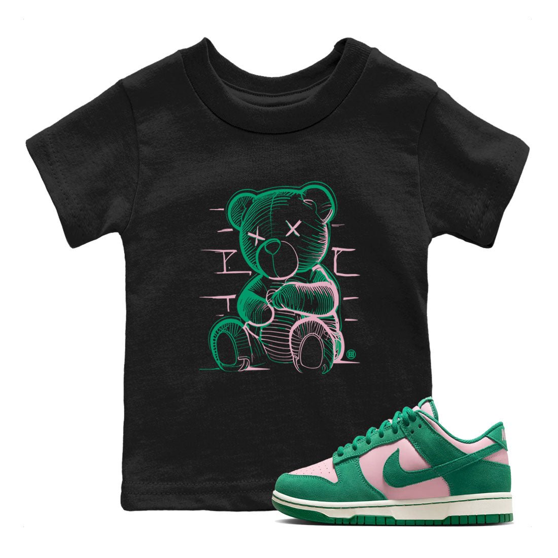 Dunk Low Medium Soft Pink Malachite shirt to match jordans Neon Bear sneaker tees Dunks Medium Soft Pink Malachite Streetwear Brand SNRT Sneaker Release Tees baby toddler Black 1 cotton Shirt