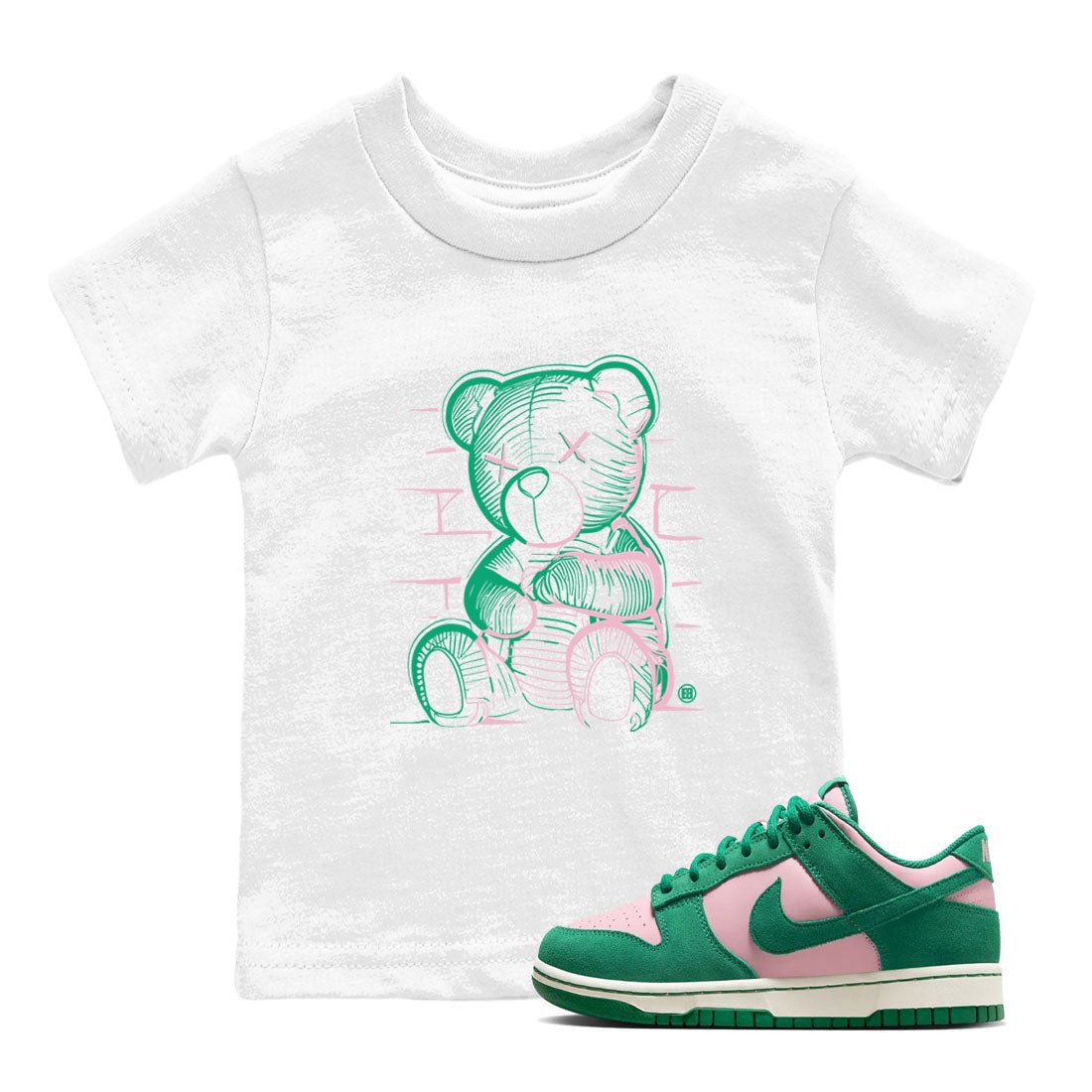 Dunk Low Medium Soft Pink Malachite shirt to match jordans Neon Bear sneaker tees Dunks Medium Soft Pink Malachite Streetwear Brand SNRT Sneaker Release Tees baby toddler White 1 cotton Shirt