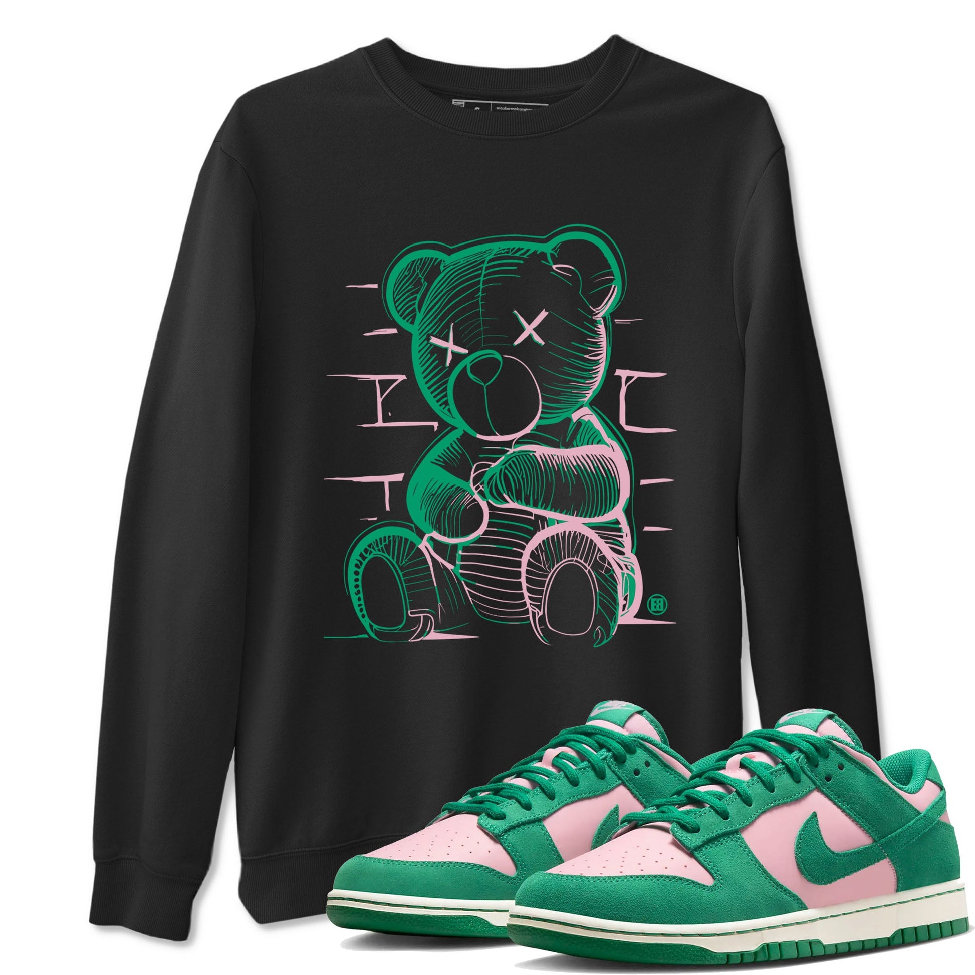 Dunk Low Medium Soft Pink Malachite shirt to match jordans Neon Bear sneaker tees Dunks Medium Soft Pink Malachite Streetwear Brand SNRT Sneaker Release Tees unisex cotton Black 1 crew neck shirt