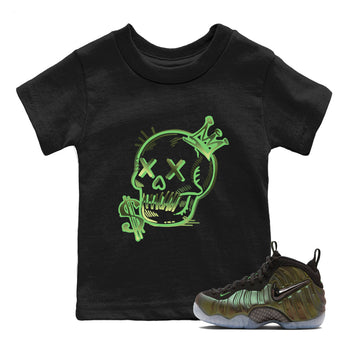 Sneaker match tees – Sneaker Tees To Match Air Foamposite One Pine Green Shoes – Neon Skull Kids T-Shirt Black 1