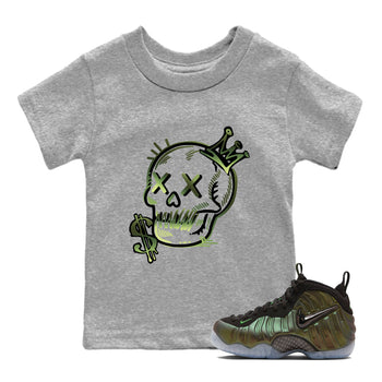 Sneaker match tees – Sneaker Tees To Match Air Foamposite One Pine Green Shoes – Neon Skull Kids T-Shirt Heather Grey 1