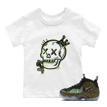 Sneaker match tees – Sneaker Tees To Match Air Foamposite One Pine Green Shoes – Neon Skull Kids T-Shirt White 1