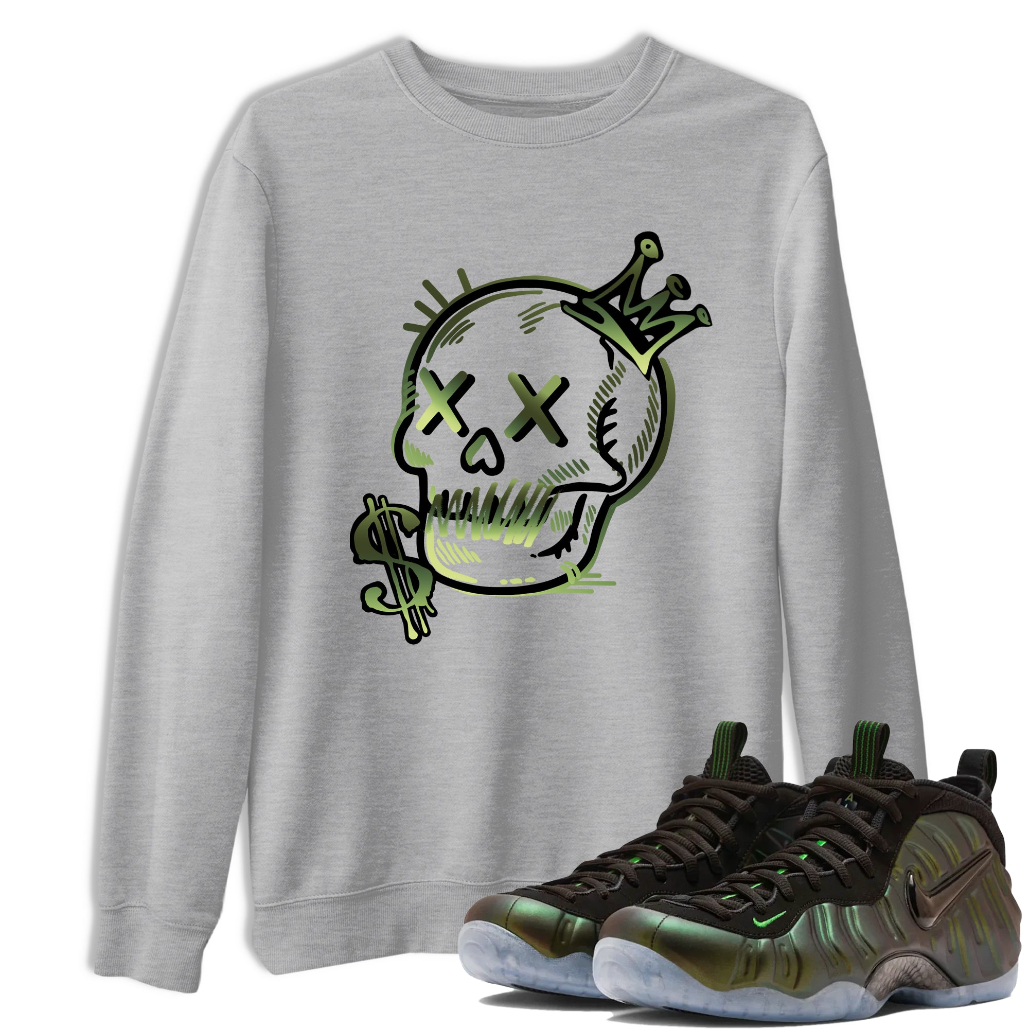 Sneaker match tees – Sneaker Tees To Match Air Foamposite One Pine Green Shoes – Neon Skull Tee Heather Grey 1