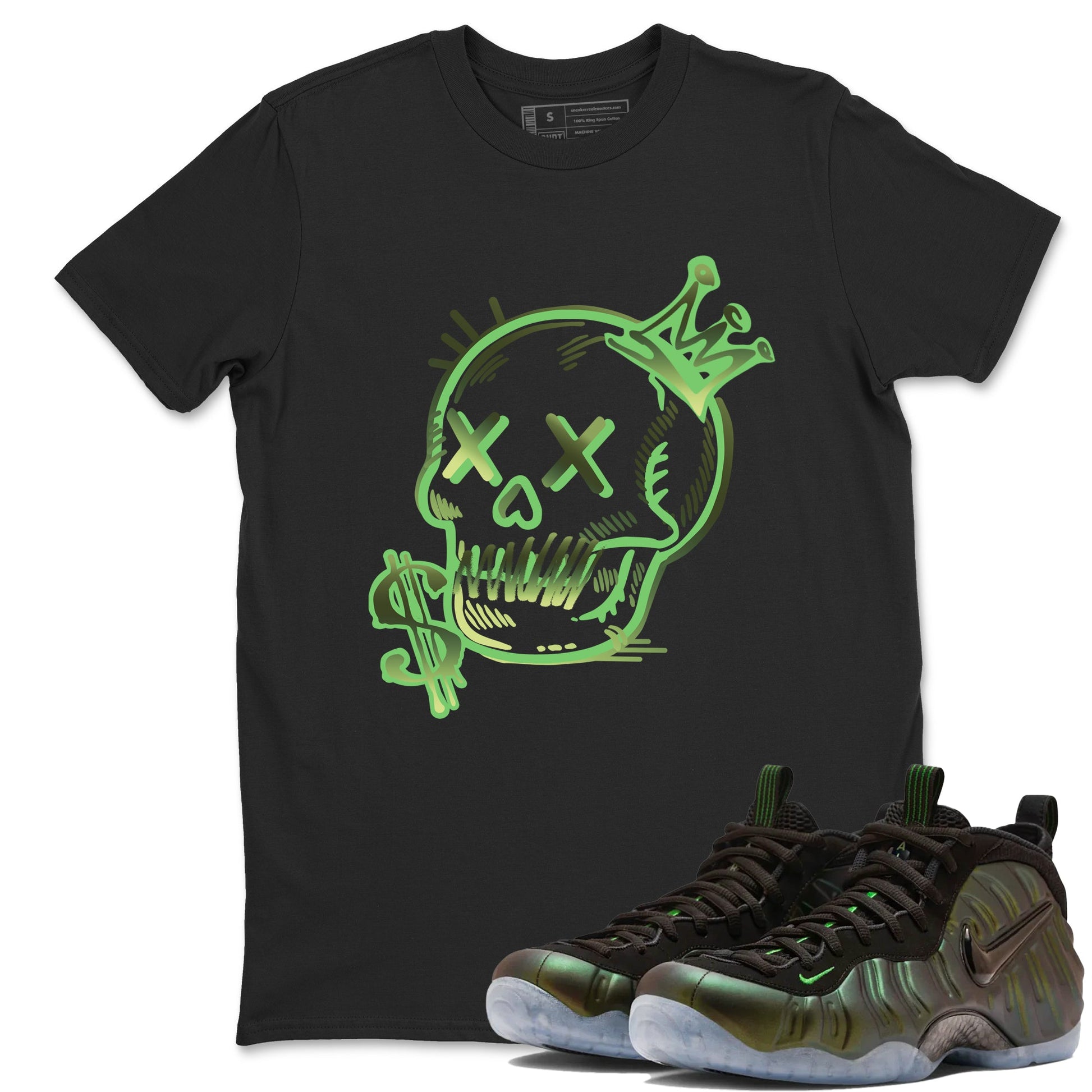 Sneaker match tees – Sneaker Tees To Match Air Foamposite One Pine Green Shoes – Neon Skull Tee Black 1