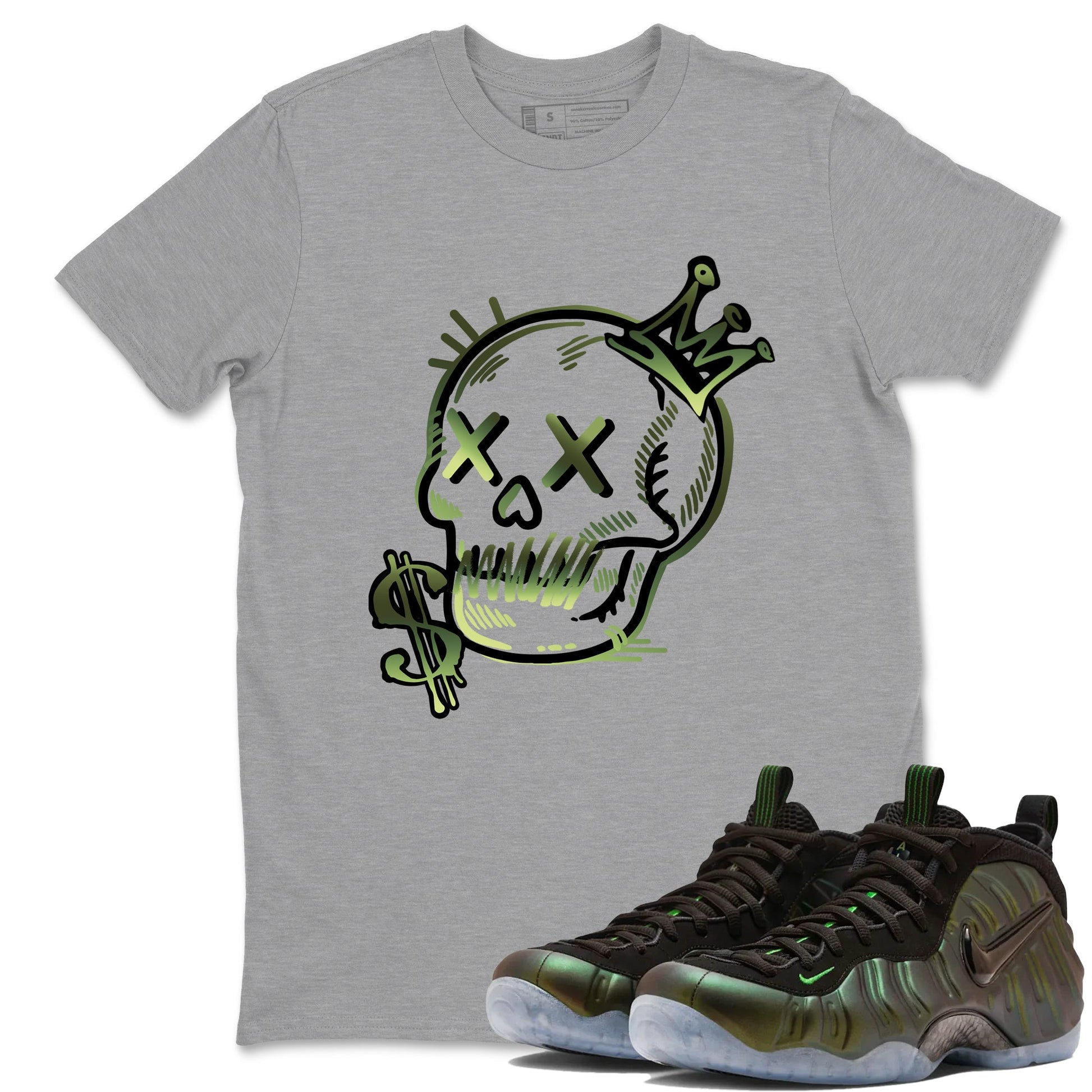 Sneaker match tees – Sneaker Tees To Match Air Foamposite One Pine Green Shoes – Neon Skull Tee Heather Grey 1