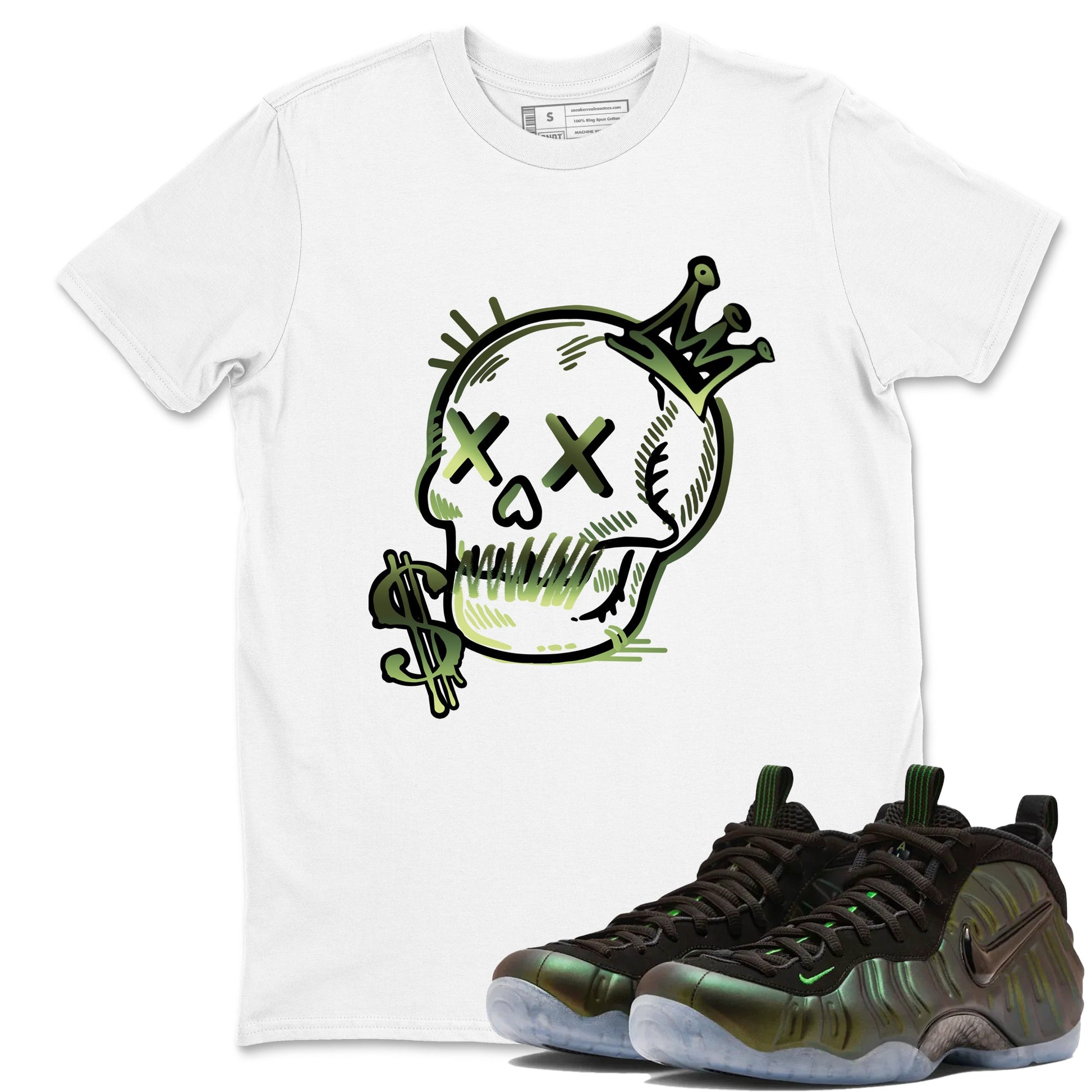 Sneaker match tees – Sneaker Tees To Match Air Foamposite One Pine Green Shoes – Neon Skull Tee White 1