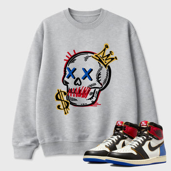 Sneakerfit for Sneakerheads – Sneaker Tees To Match Air Jordan 1 Union x Fragment Sneakers – Neon Skull Tee Heather Grey 1