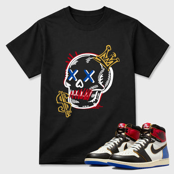 Sneakerfit for Sneakerheads – Sneaker Tees To Match Air Jordan 1 Union x Fragment Sneakers – Neon Skull Tee Black 1