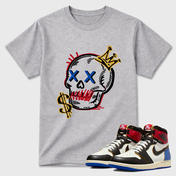 Sneakerfit for Sneakerheads – Sneaker Tees To Match Air Jordan 1 Union x Fragment Sneakers – Neon Skull Tee Heather Grey 1