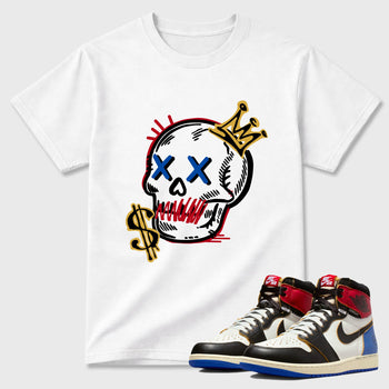 Sneakerfit for Sneakerheads – Sneaker Tees To Match Air Jordan 1 Union x Fragment Sneakers – Neon Skull Tee White 1