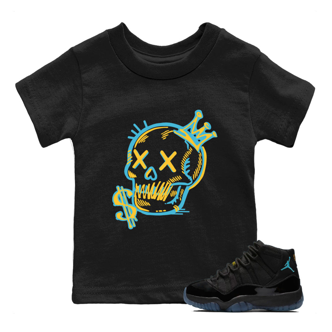 Sneaker match tees – Sneaker Tees To Match Air Jordan 11 Gamma Shoes – Neon Skull Kids T-Shirt Black 1