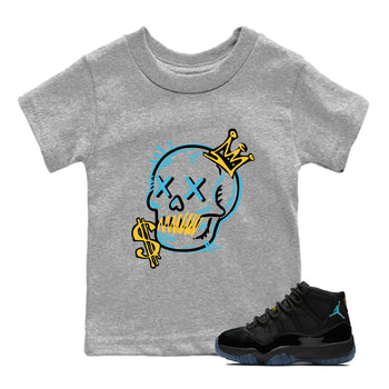 Sneaker match tees – Sneaker Tees To Match Air Jordan 11 Gamma Shoes – Neon Skull Kids T-Shirt Heather Grey 1