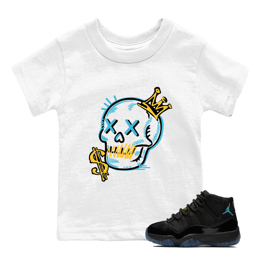 Sneaker match tees – Sneaker Tees To Match Air Jordan 11 Gamma Shoes – Neon Skull Kids T-Shirt White 1