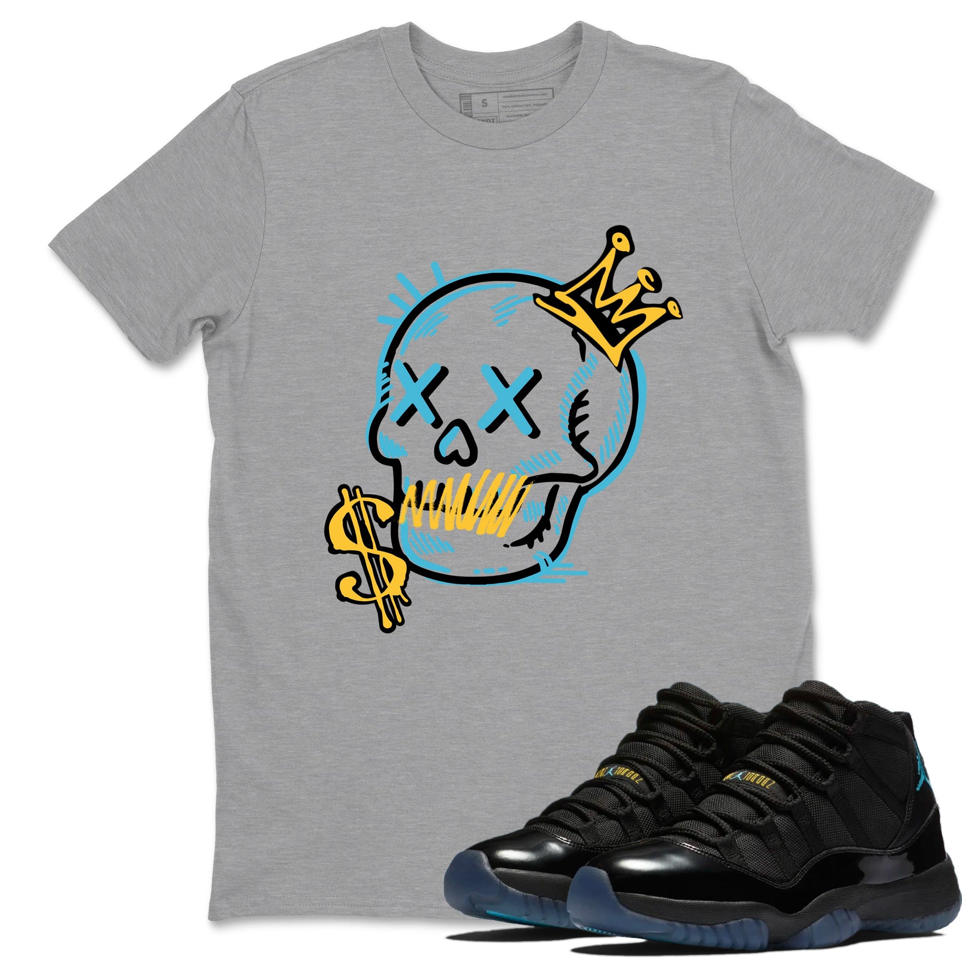 Sneaker match tees – Sneaker Tees To Match Air Jordan 11 Gamma Shoes – Neon Skull Tee Heather Grey 1