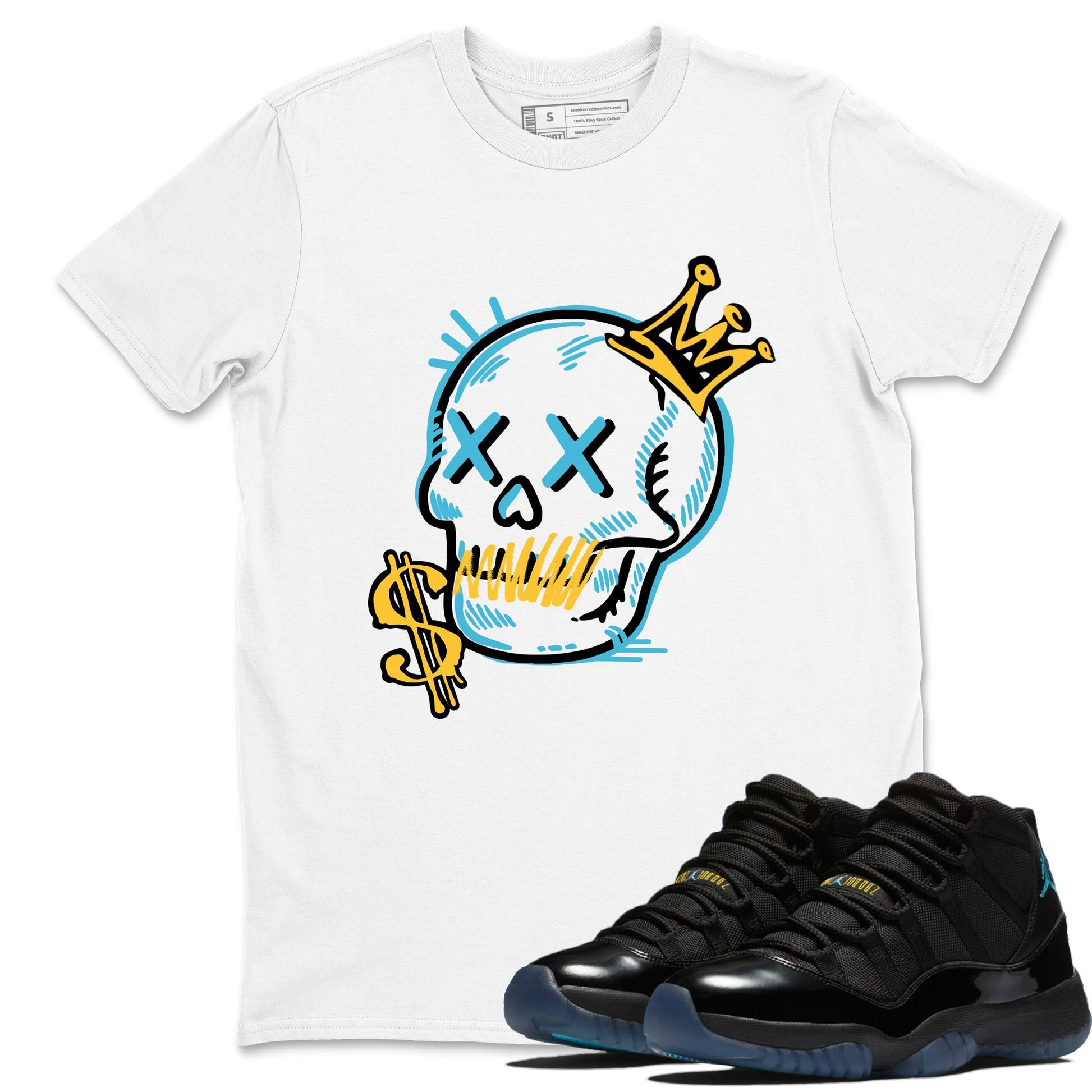 Sneaker match tees – Sneaker Tees To Match Air Jordan 11 Gamma Shoes – Neon Skull Tee White 1