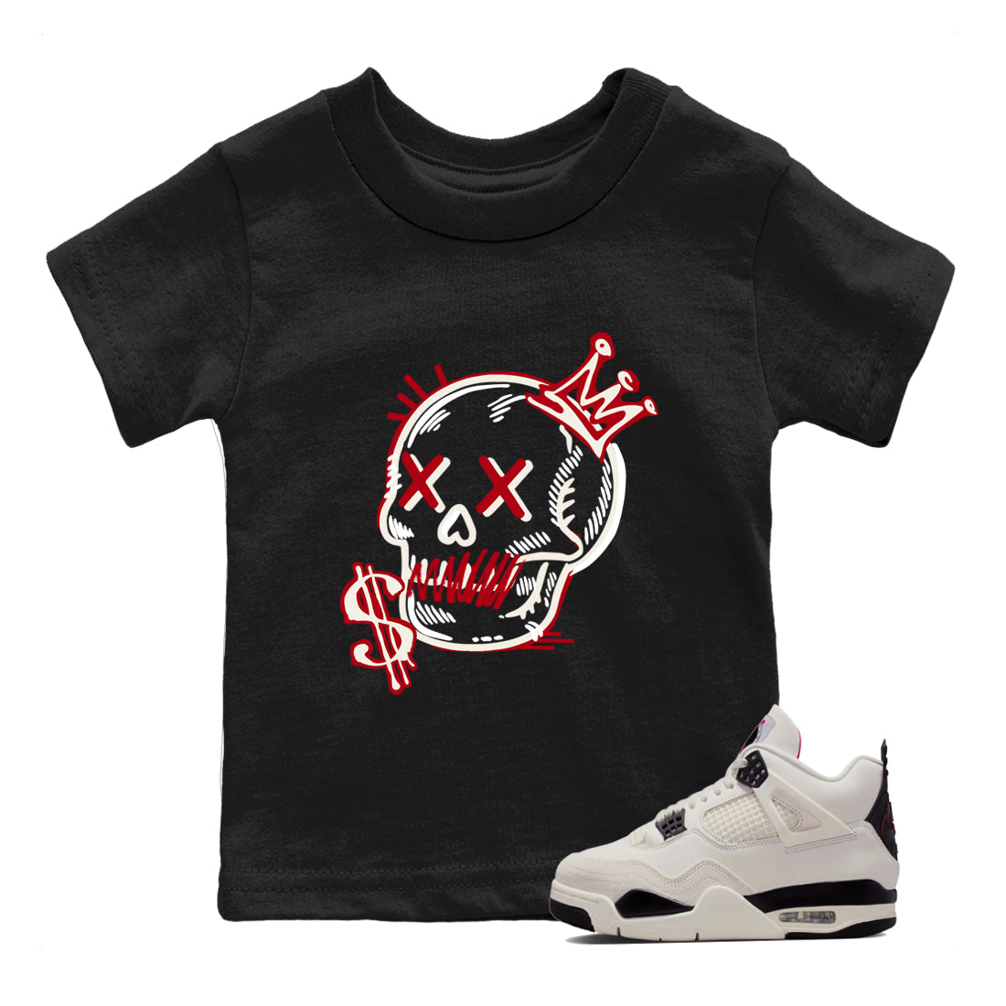 Sneaker match tees – Sneaker Tees To Match Air Jordan 4 Flight Club Shoes – Neon Skull Kids T-Shirt Black 1