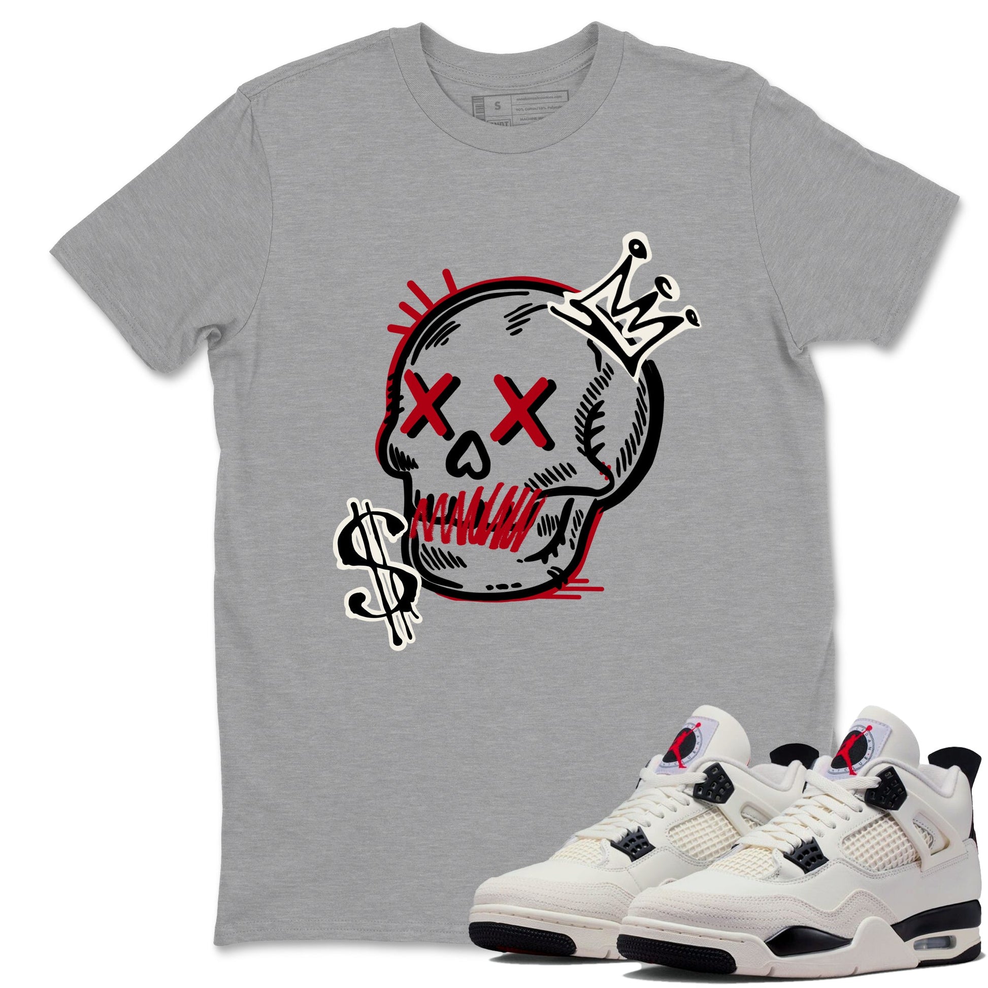 Sneaker match tees – Sneaker Tees To Match Air Jordan 4 Flight Club Shoes – Neon Skull Tee Heather Grey 1