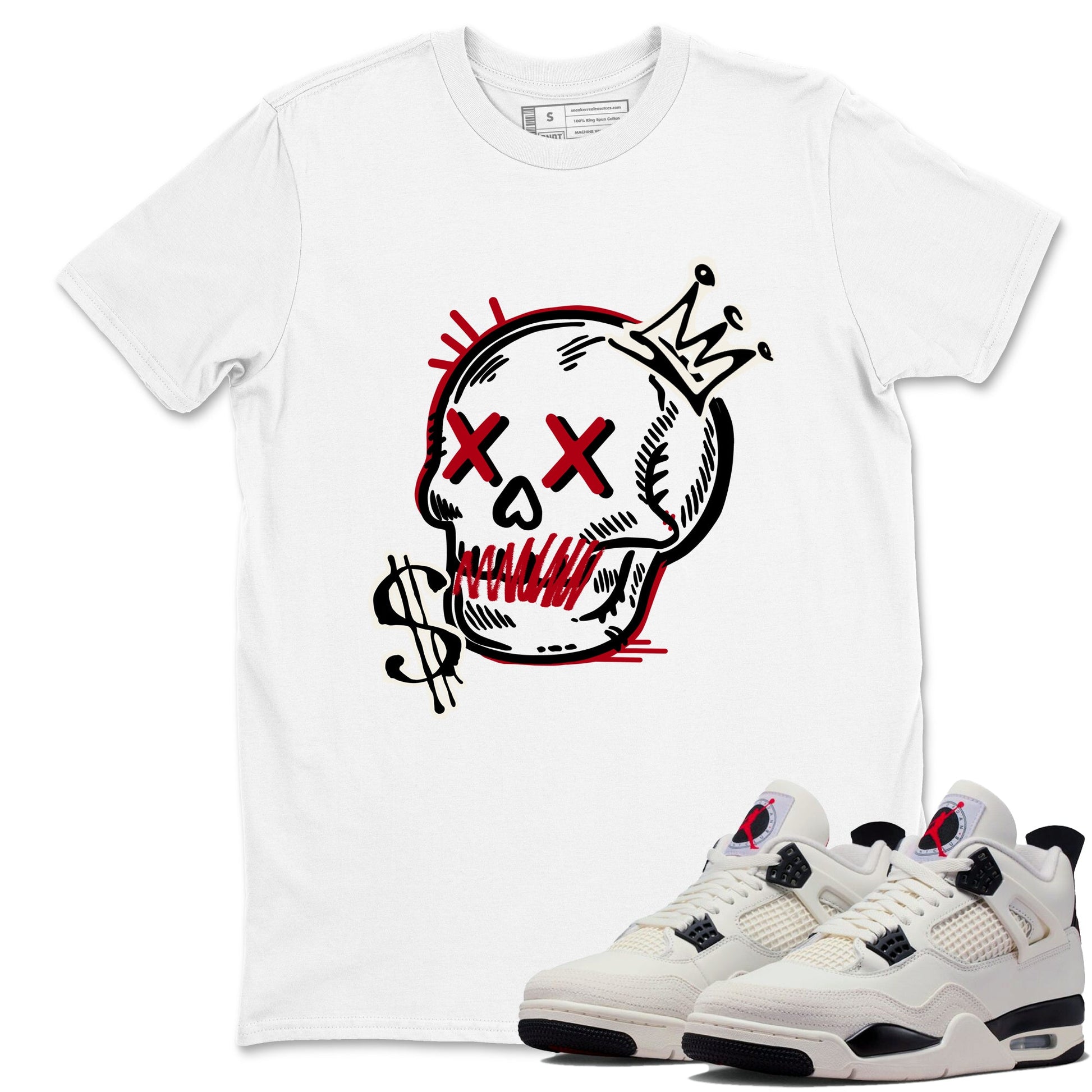 Sneaker match tees – Sneaker Tees To Match Air Jordan 4 Flight Club Shoes – Neon Skull Tee White 1