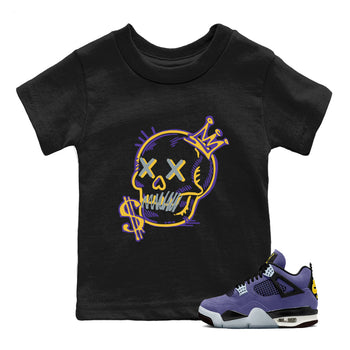Sneaker match tees – Sneaker Tees To Match Air Jordan 4 Lakeshow Shoes – Neon Skull Kids T-Shirt Black 1