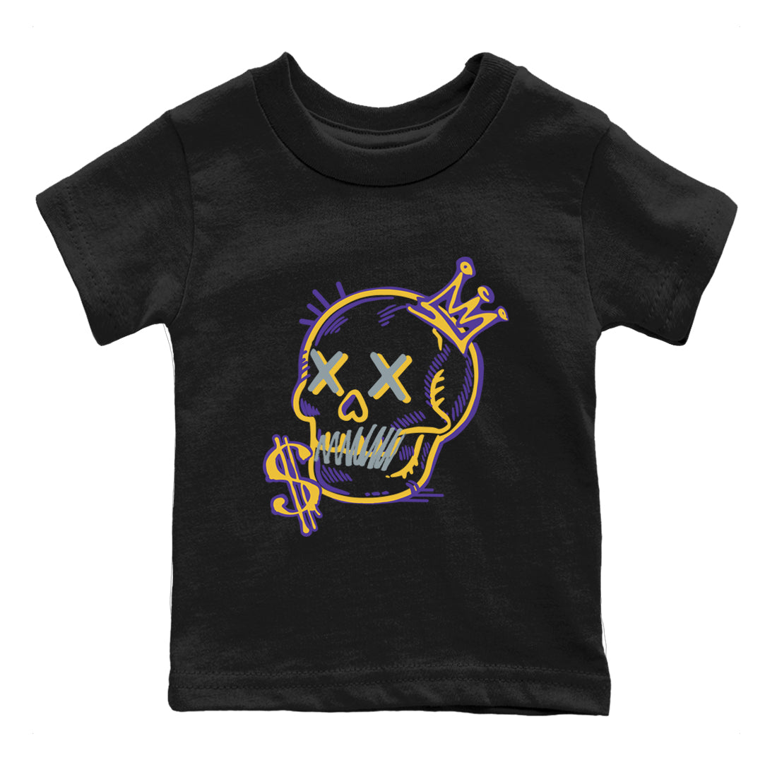 Sneaker match tees – Sneaker Tees To Match Air Jordan 4 Lakeshow Shoes – Neon Skull Kids T-Shirt Black 2