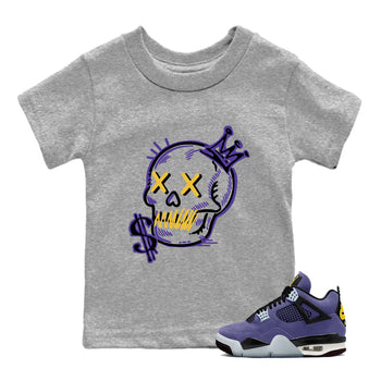 Sneaker match tees – Sneaker Tees To Match Air Jordan 4 Lakeshow Shoes – Neon Skull Kids T-Shirt Heather Grey 1