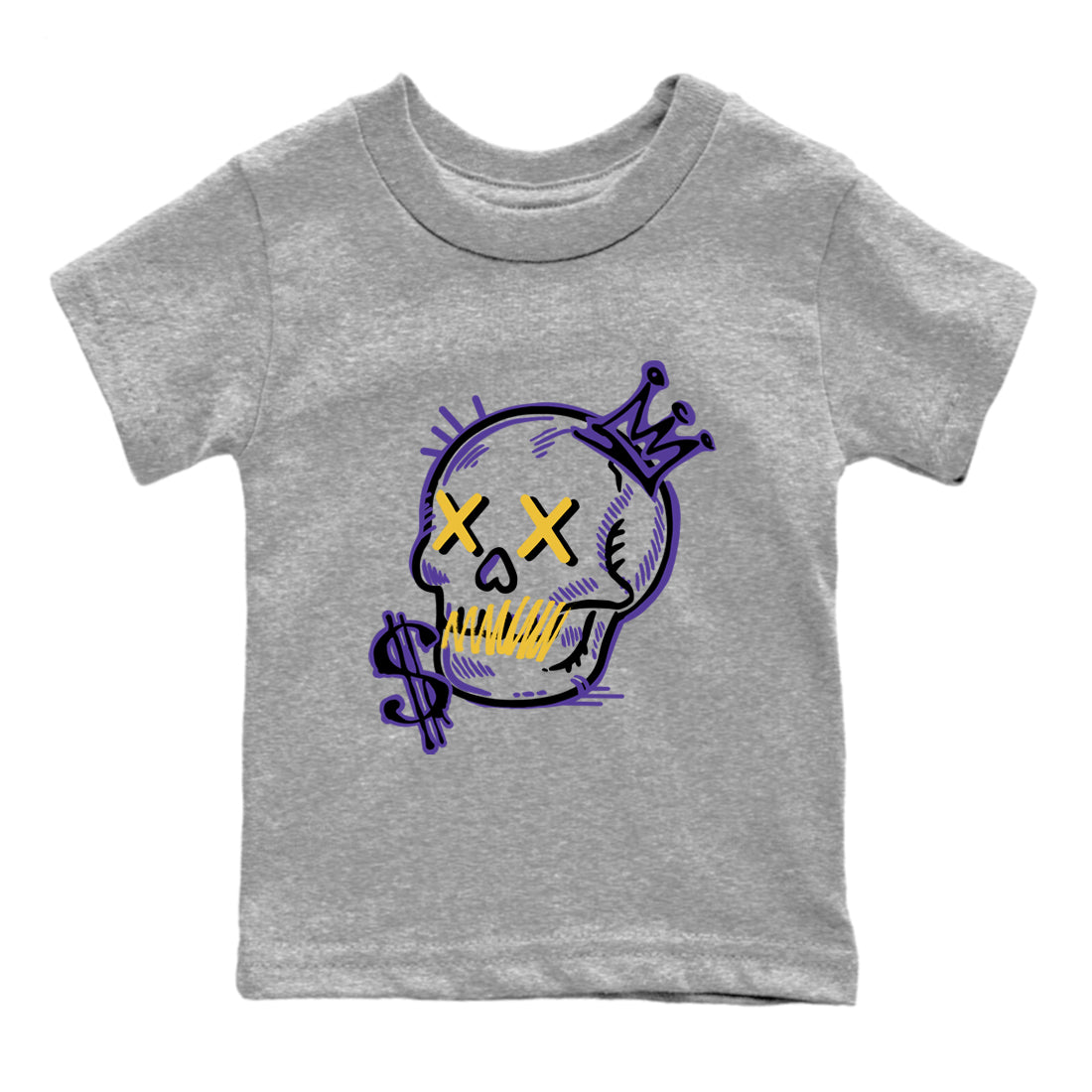 Sneaker match tees – Sneaker Tees To Match Air Jordan 4 Lakeshow Shoes – Neon Skull Kids T-Shirt Heather Grey 2