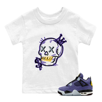 Sneaker match tees – Sneaker Tees To Match Air Jordan 4 Lakeshow Shoes – Neon Skull Kids T-Shirt White 1