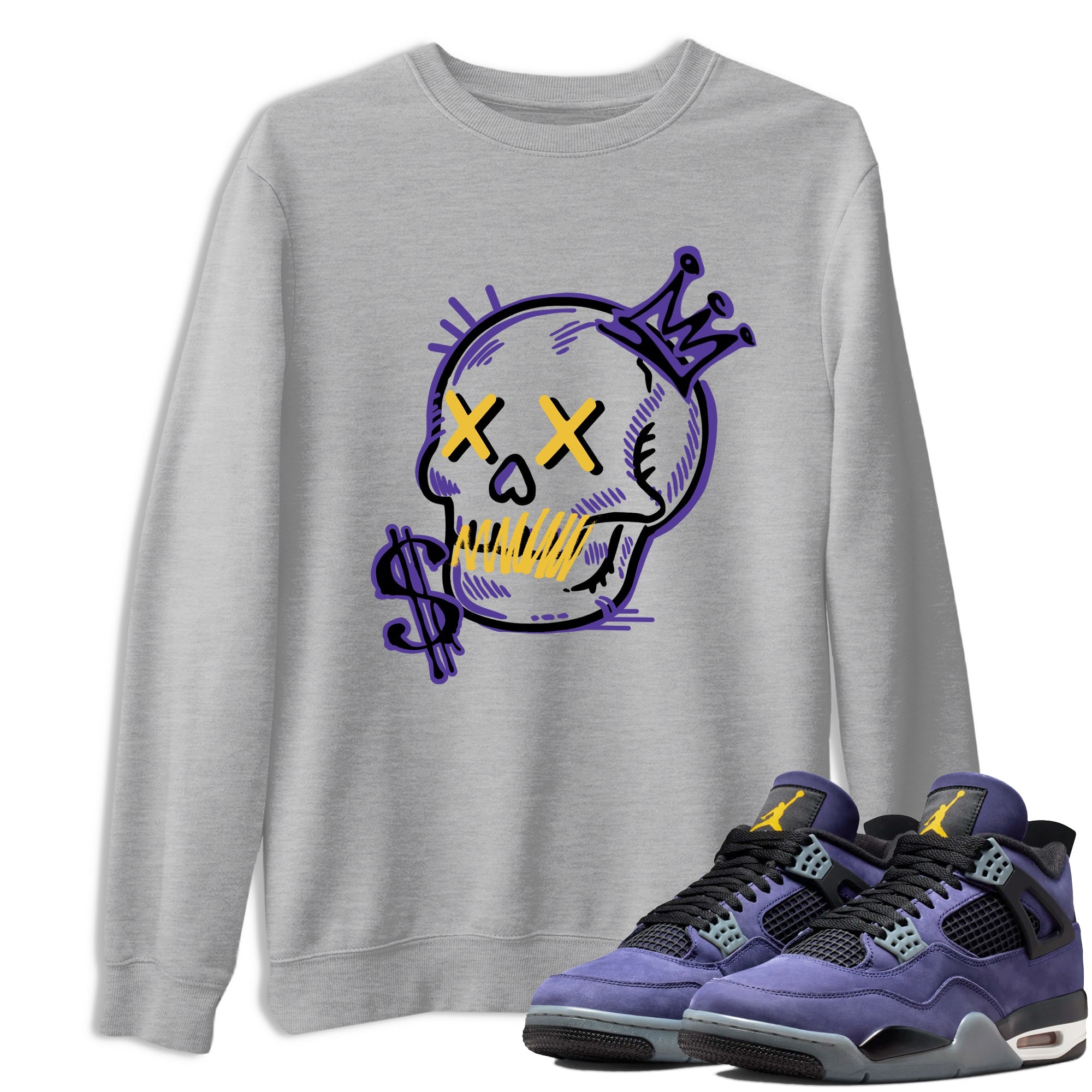 Sneaker match tees – Sneaker Tees To Match Air Jordan 4 Lakeshow Shoes – Neon Skull Tee Heather Grey 1