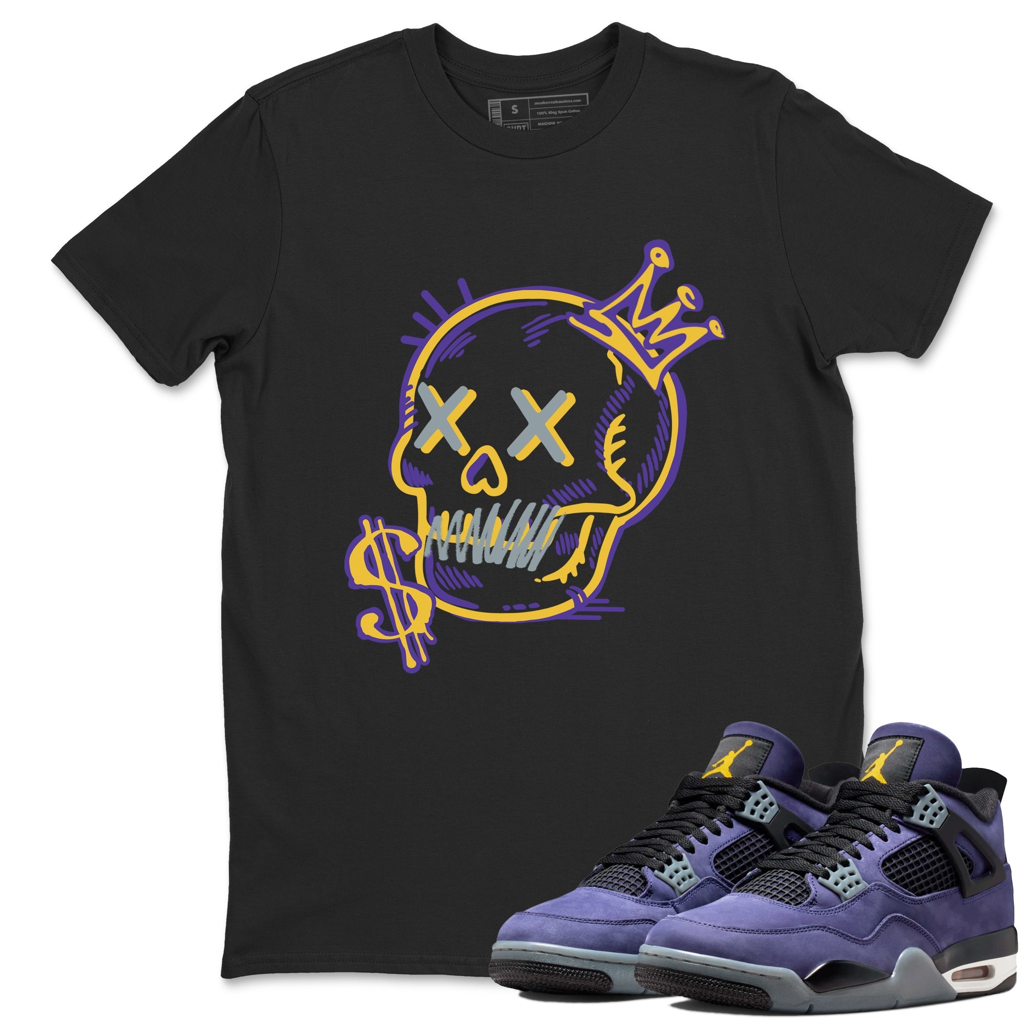 Sneaker match tees – Sneaker Tees To Match Air Jordan 4 Lakeshow Shoes – Neon Skull Tee Black 1
