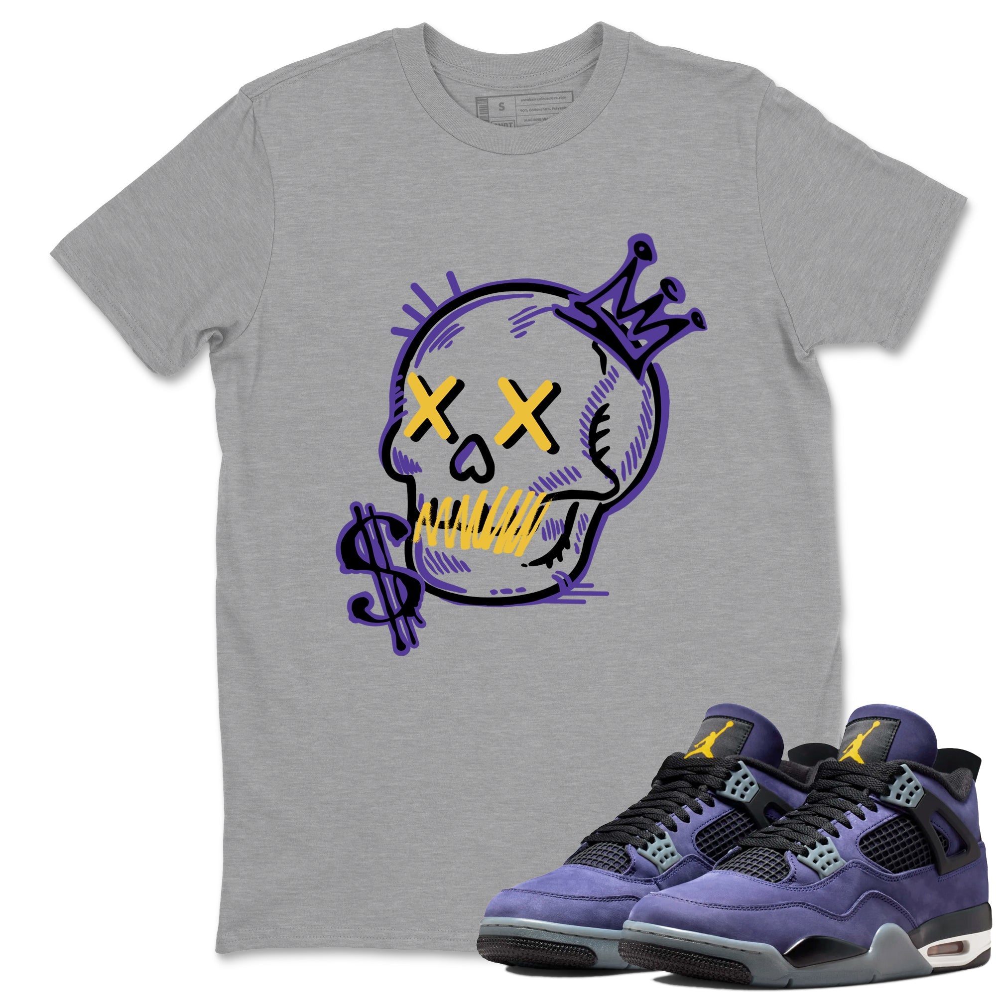 Sneaker match tees – Sneaker Tees To Match Air Jordan 4 Lakeshow Shoes – Neon Skull Tee Heather Grey 1