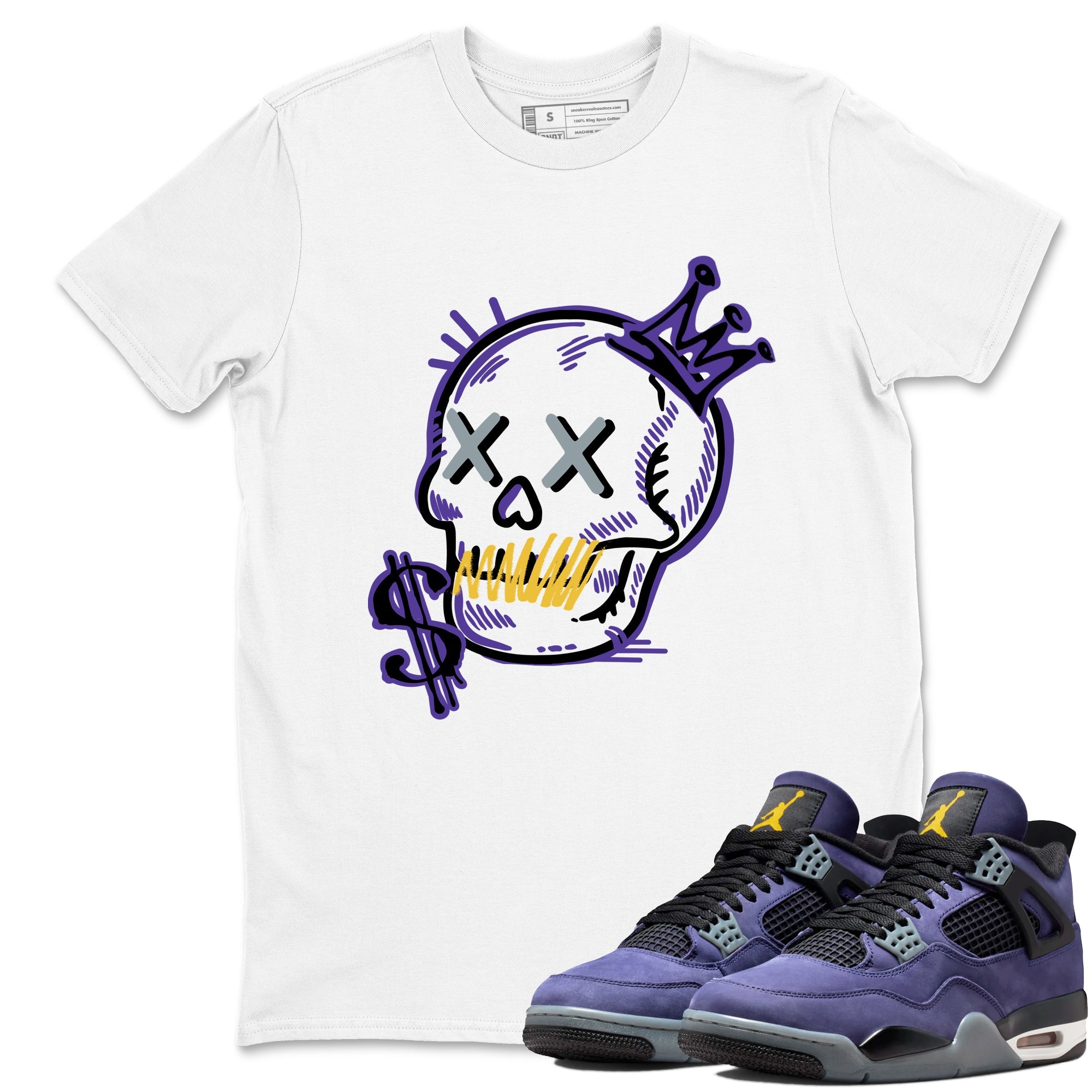 Sneaker match tees – Sneaker Tees To Match Air Jordan 4 Lakeshow Shoes – Neon Skull Tee White 1