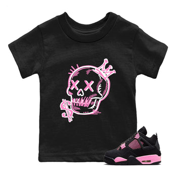 Perfect Valentine's Day Gifts graphic tee  – Sneaker Tees To Match Air Jordan 4 Pink Thunder – Neon Skull Kids Graphic T-Shirt Black 1
