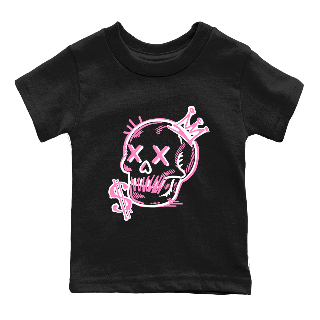 Perfect Valentine's Day Gifts graphic tee  – Sneaker Tees To Match Air Jordan 4 Pink Thunder – Neon Skull Kids Graphic T-Shirt Black 2