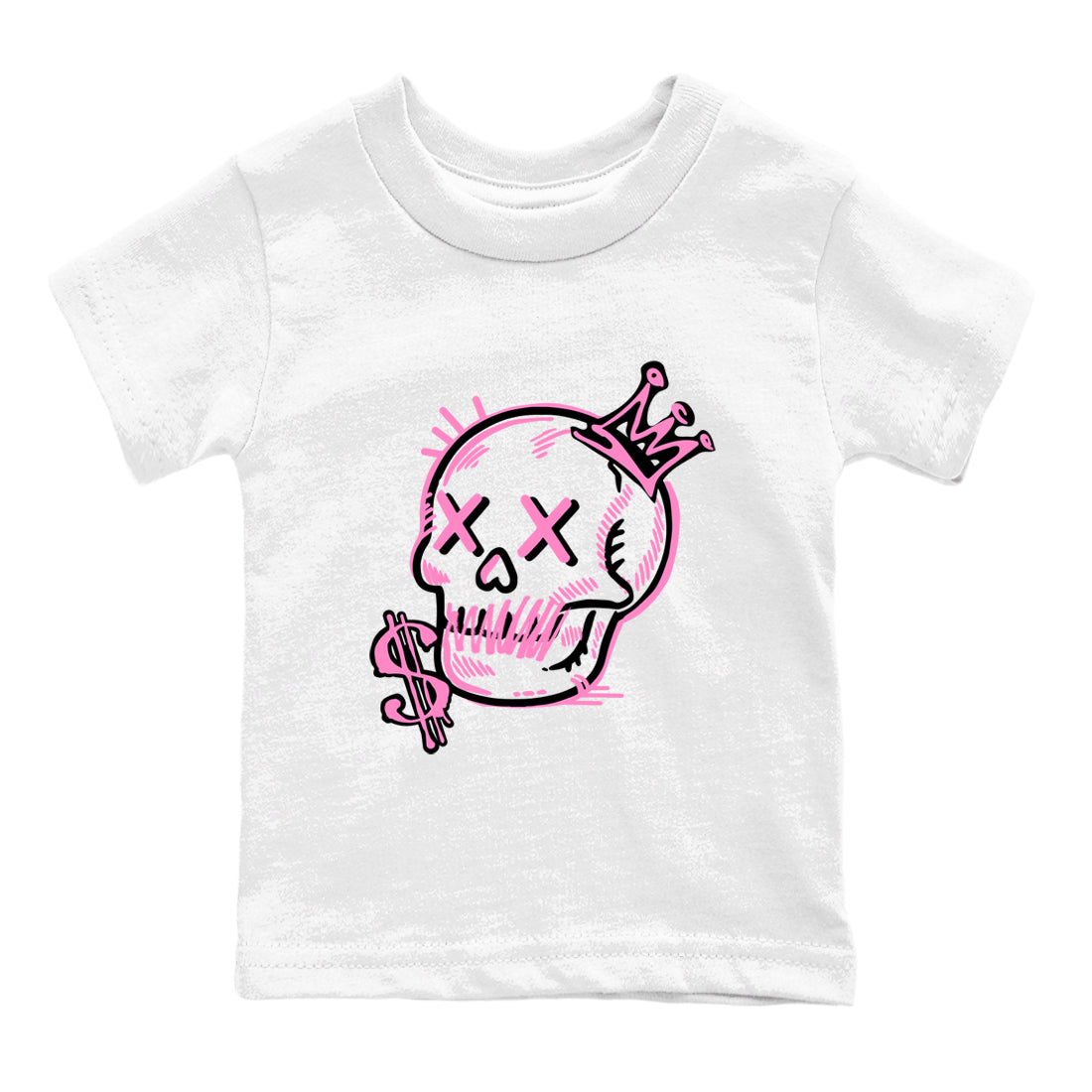 Perfect Valentine's Day Gifts graphic tee  – Sneaker Tees To Match Air Jordan 4 Pink Thunder – Neon Skull Kids Graphic T-Shirt White 2