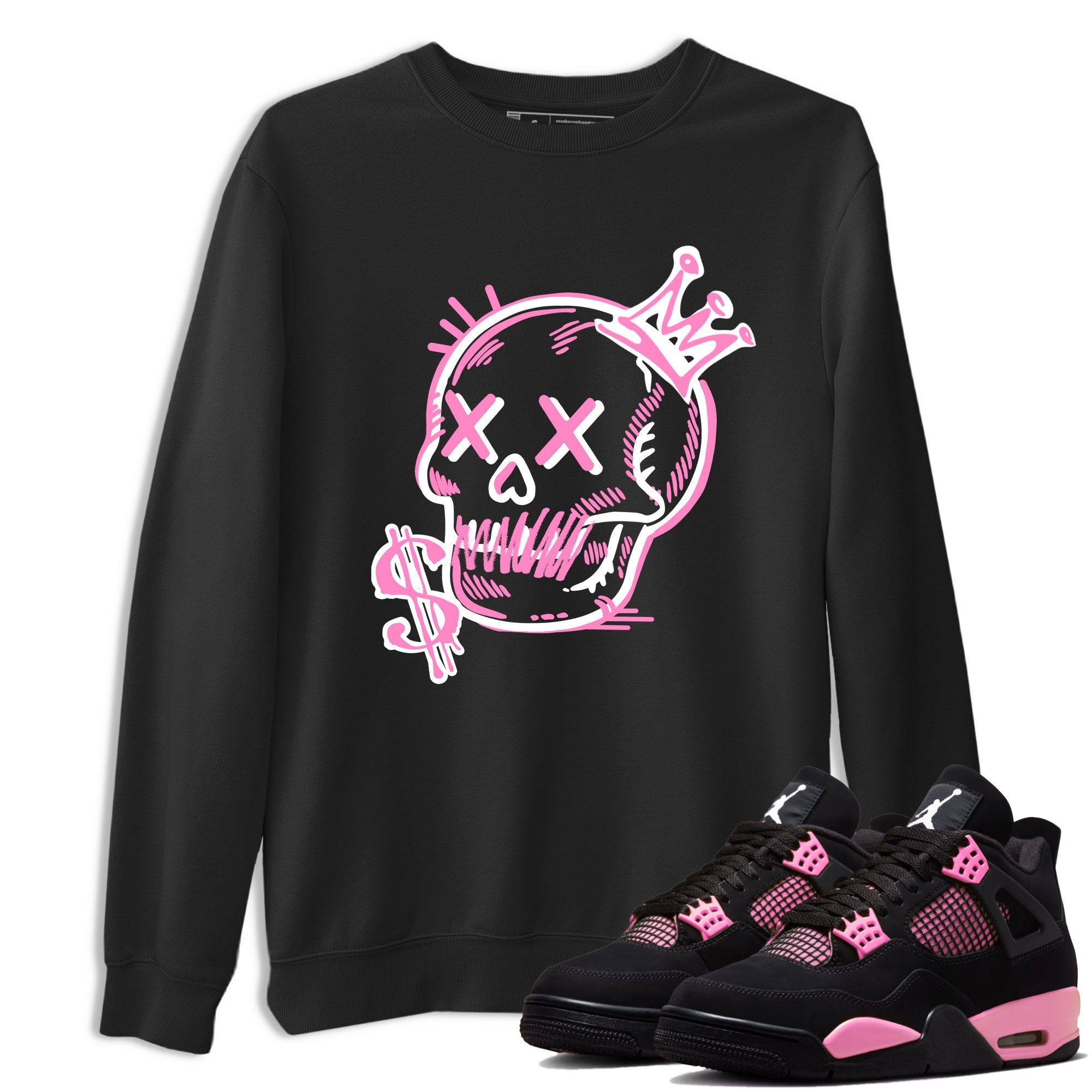 Perfect Valentine's Day Gifts graphic tee  – Sneaker Tees To Match Air Jordan 4 Pink Thunder – Neon Skull Tee Black 1