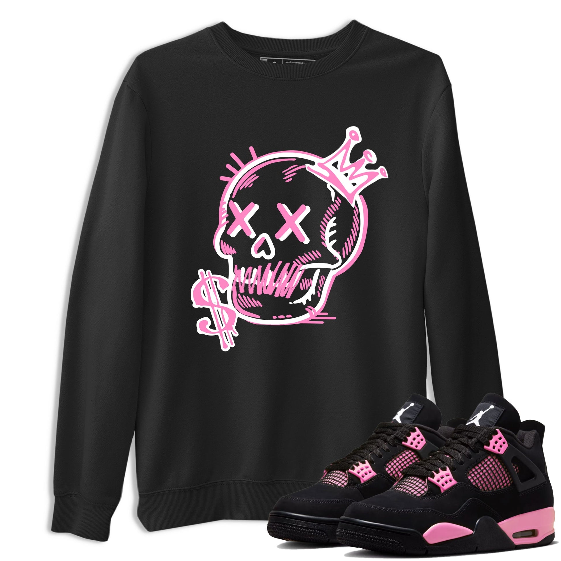 Perfect Valentine's Day Gifts graphic tee  – Sneaker Tees To Match Air Jordan 4 Pink Thunder – Neon Skull Tee Black 1