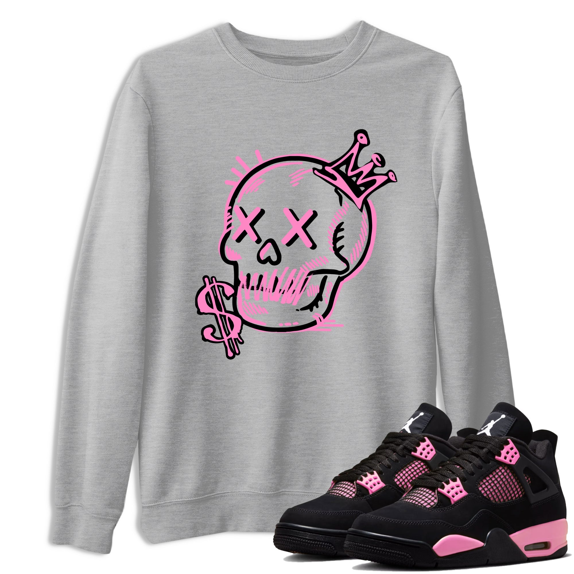 Perfect Valentine's Day Gifts graphic tee  – Sneaker Tees To Match Air Jordan 4 Pink Thunder – Neon Skull Tee Heather Grey 1