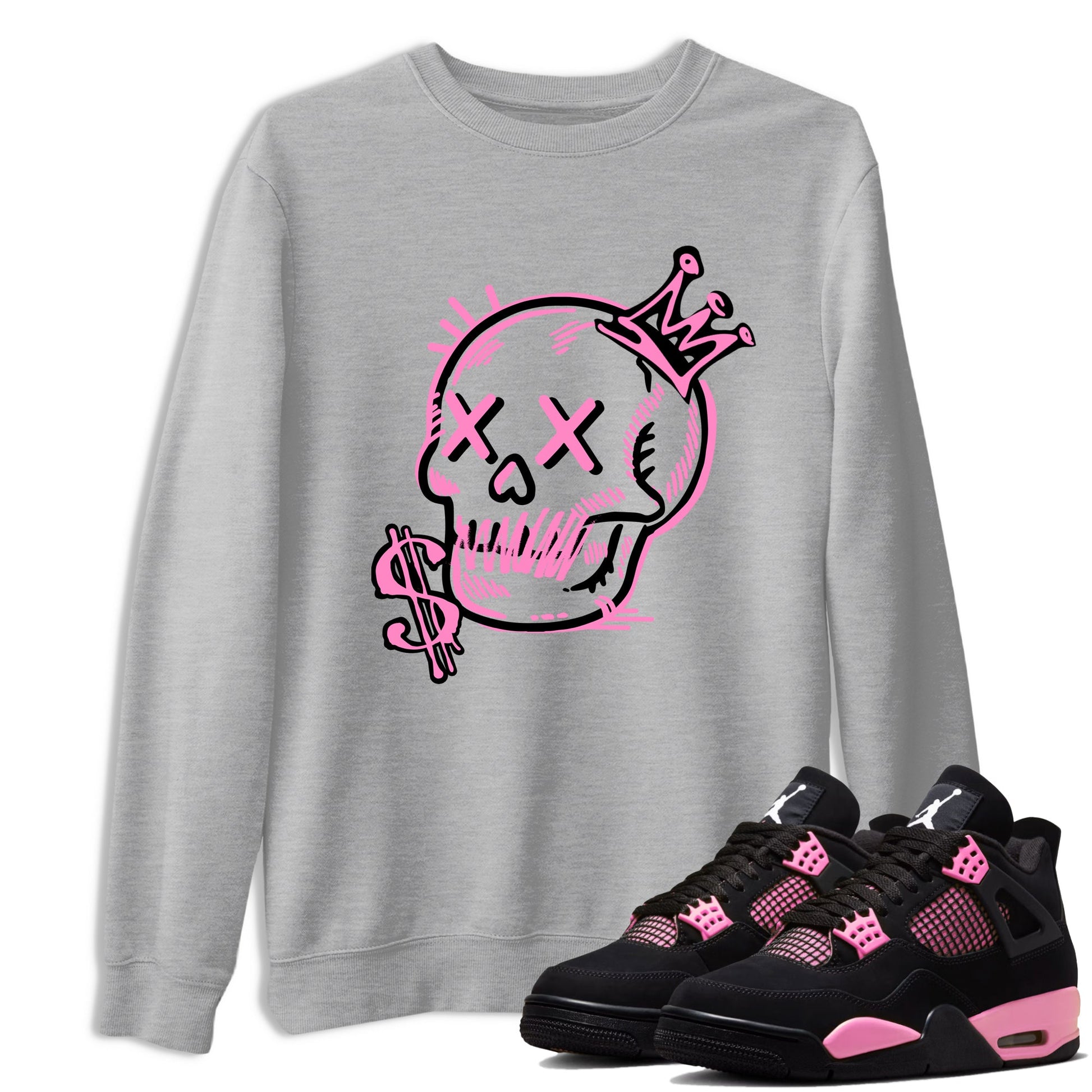 Perfect Valentine's Day Gifts graphic tee  – Sneaker Tees To Match Air Jordan 4 Pink Thunder – Neon Skull Tee Heather Grey 1
