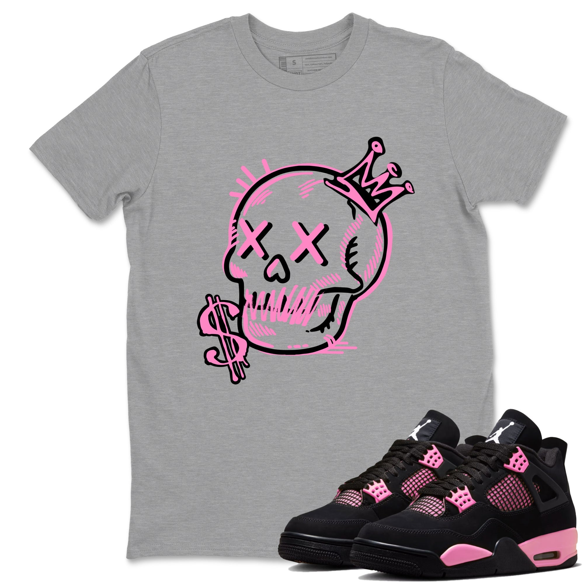 Perfect Valentine's Day Gifts graphic tee  – Sneaker Tees To Match Air Jordan 4 Pink Thunder – Neon Skull Tee Heather Grey 1