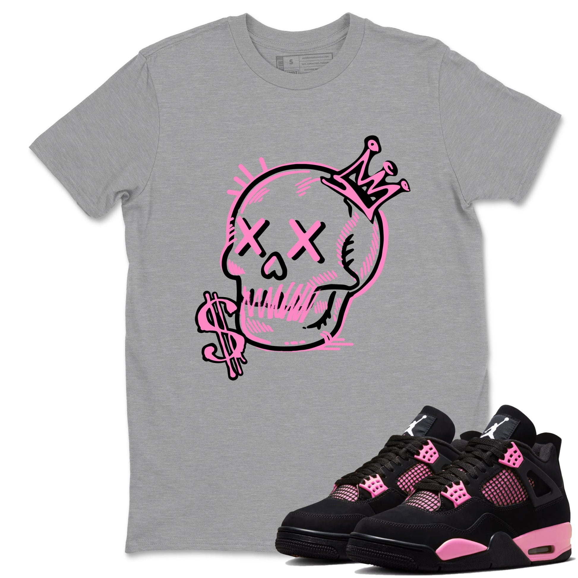 Perfect Valentine's Day Gifts graphic tee  – Sneaker Tees To Match Air Jordan 4 Pink Thunder – Neon Skull Tee Heather Grey 1