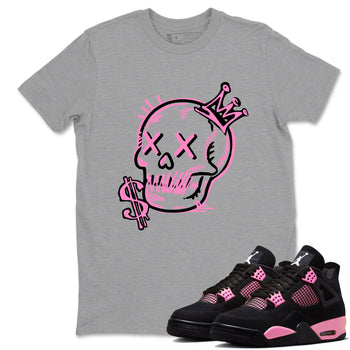 Perfect Valentine's Day Gifts graphic tee  – Sneaker Tees To Match Air Jordan 4 Pink Thunder – Neon Skull Tee Heather Grey 1