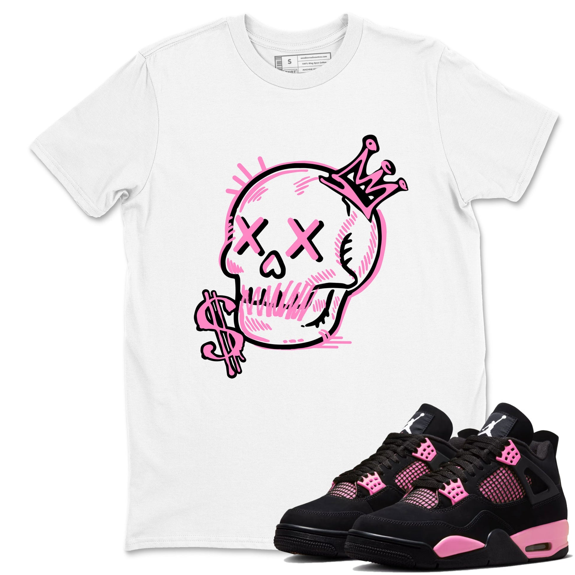 Perfect Valentine's Day Gifts graphic tee  – Sneaker Tees To Match Air Jordan 4 Pink Thunder – Neon Skull Tee White 1