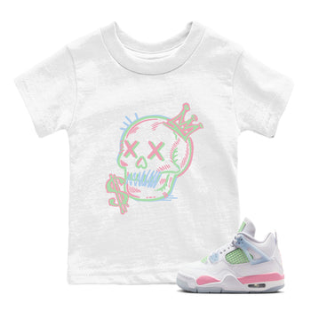 Best Sneakerfits graphic tee – Perfect Valentine's Day outfits to match Air Jordan 4 Valentines Day Kids – Neon Skull Kids T-Shirt White 1