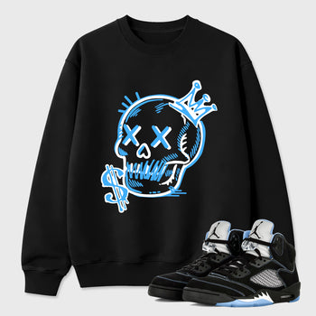 Neon Skull Graphic T-Shirt sneaker match tee designed for the Air Jordan 5 Black Carolina, featuring coordinated color options for a perfect streetwear match. Black 1 shirt.