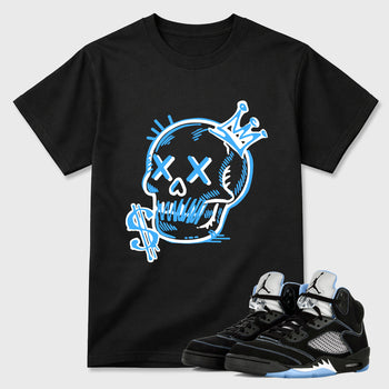 Neon Skull Graphic T-Shirt sneaker match tee designed for the Air Jordan 5 Black Carolina, featuring coordinated color options for a perfect streetwear match. Black 1 shirt.