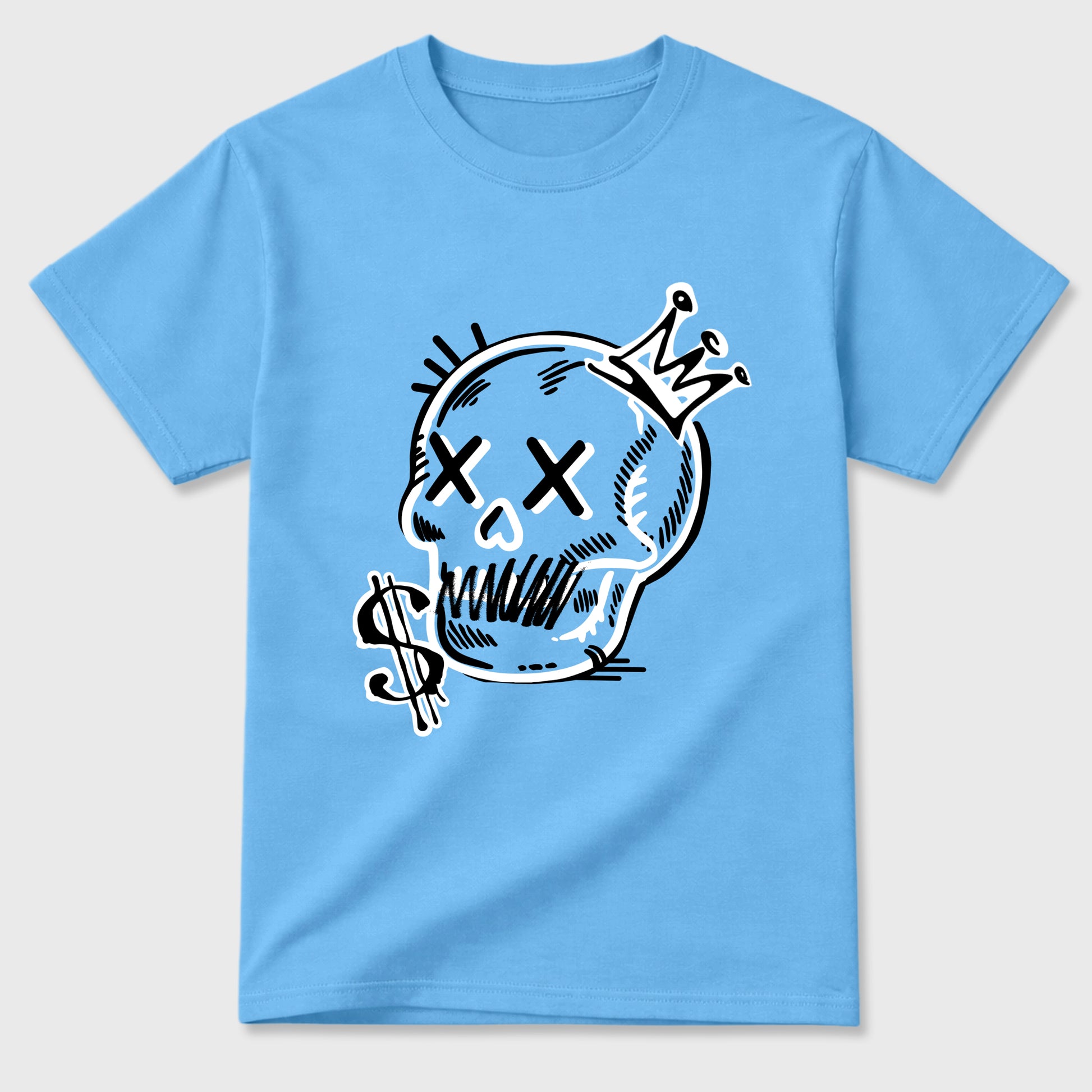 Neon Skull Graphic T-Shirt sneaker match tee designed for the Air Jordan 5 Black Carolina, featuring coordinated color options for a perfect streetwear match. Carolina Blue 2 shirt.