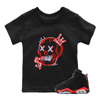 Sneaker match tees – Sneaker Tees To Match Air Jordan 6 Reverse Infrared Shoes – Neon Skull Kids T-Shirt Black 1