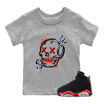 Sneaker match tees – Sneaker Tees To Match Air Jordan 6 Reverse Infrared Shoes – Neon Skull Kids T-Shirt Heather Grey 1