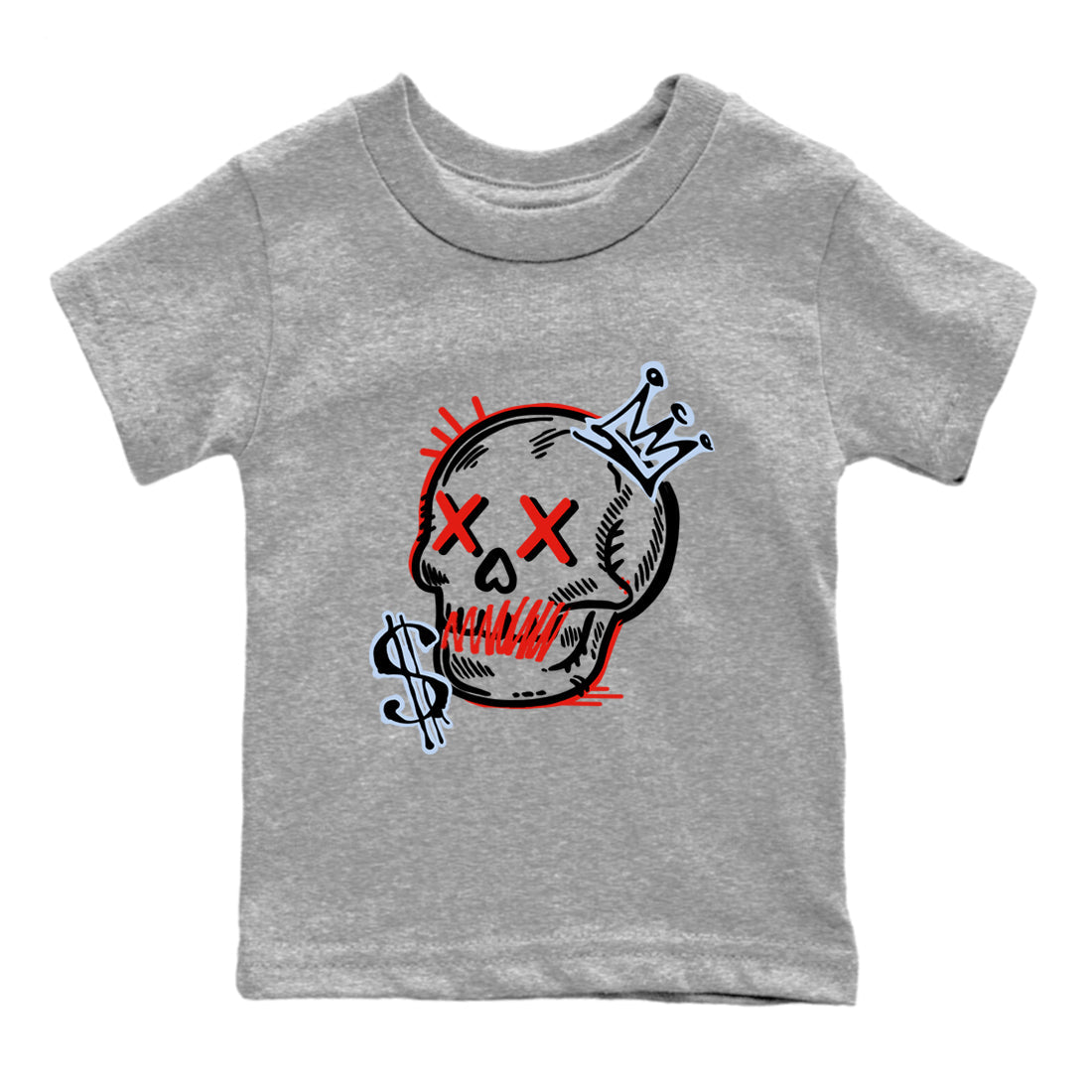 Sneaker match tees – Sneaker Tees To Match Air Jordan 6 Reverse Infrared Shoes – Neon Skull Kids T-Shirt Heather Grey 2